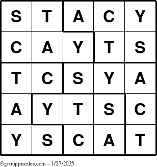 The grouppuzzles.com Answer grid for the Stacy puzzle for Monday January 27, 2025