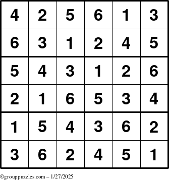 The grouppuzzles.com Answer grid for the Sudoku-Junior puzzle for Monday January 27, 2025