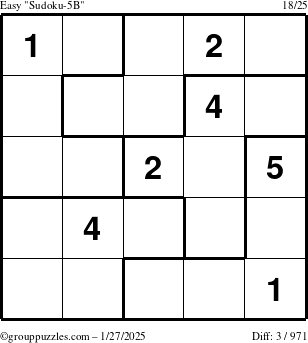 The grouppuzzles.com Easy Sudoku-5B puzzle for Monday January 27, 2025