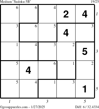 The grouppuzzles.com Medium Sudoku-5B puzzle for Monday January 27, 2025 with all 6 steps marked