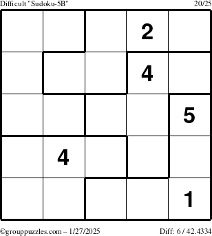 The grouppuzzles.com Difficult Sudoku-5B puzzle for Monday January 27, 2025