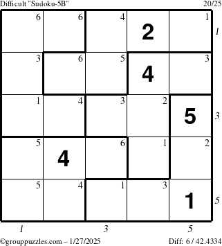 The grouppuzzles.com Difficult Sudoku-5B puzzle for Monday January 27, 2025 with all 6 steps marked