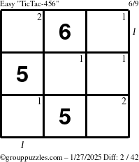 The grouppuzzles.com Easy TicTac-456 puzzle for Monday January 27, 2025 with all 2 steps marked