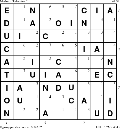 The grouppuzzles.com Medium Education-c1 puzzle for Monday January 27, 2025, suitable for printing, with all 7 steps marked