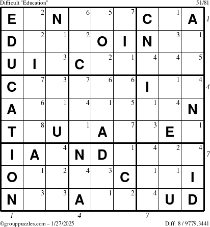 The grouppuzzles.com Difficult Education-c1 puzzle for Monday January 27, 2025 with all 8 steps marked