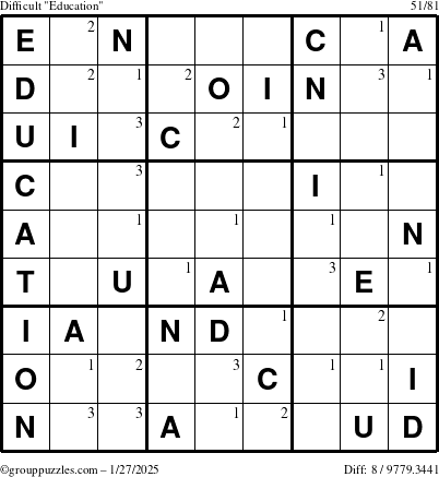 The grouppuzzles.com Difficult Education-c1 puzzle for Monday January 27, 2025 with the first 3 steps marked