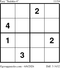 The grouppuzzles.com Easy Sudoku-4 puzzle for Saturday June 6, 2026