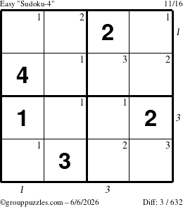 The grouppuzzles.com Easy Sudoku-4 puzzle for Saturday June 6, 2026 with all 3 steps marked