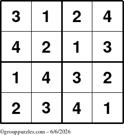 The grouppuzzles.com Answer grid for the Sudoku-4 puzzle for Saturday June 6, 2026