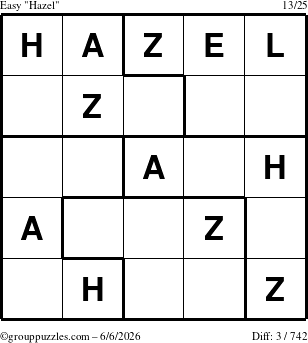 The grouppuzzles.com Easy Hazel puzzle for Saturday June 6, 2026
