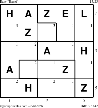 The grouppuzzles.com Easy Hazel puzzle for Saturday June 6, 2026 with all 3 steps marked