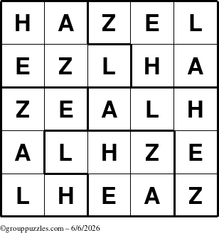The grouppuzzles.com Answer grid for the Hazel puzzle for Saturday June 6, 2026