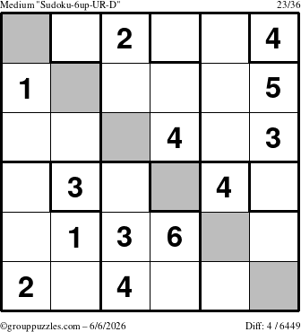 The grouppuzzles.com Medium Sudoku-6up-UR-D puzzle for Saturday June 6, 2026