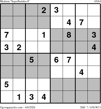 The grouppuzzles.com Medium SuperSudoku-8 puzzle for Saturday June 6, 2026