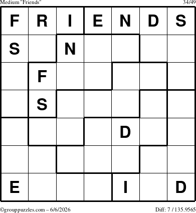 The grouppuzzles.com Medium Friends puzzle for Saturday June 6, 2026