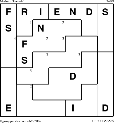 The grouppuzzles.com Medium Friends puzzle for Saturday June 6, 2026 with the first 3 steps marked