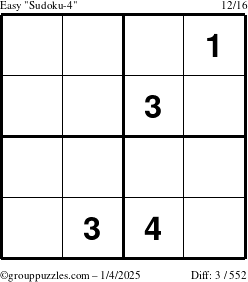 The grouppuzzles.com Easy Sudoku-4 puzzle for Saturday January 4, 2025