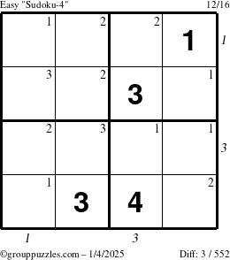 The grouppuzzles.com Easy Sudoku-4 puzzle for Saturday January 4, 2025 with all 3 steps marked