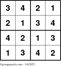 The grouppuzzles.com Answer grid for the Sudoku-4 puzzle for Saturday January 4, 2025