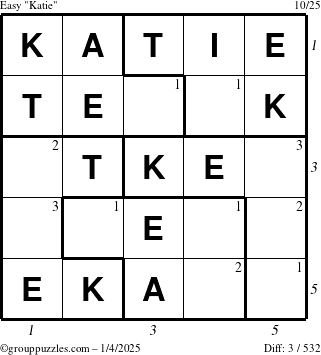 The grouppuzzles.com Easy Katie puzzle for Saturday January 4, 2025 with all 3 steps marked