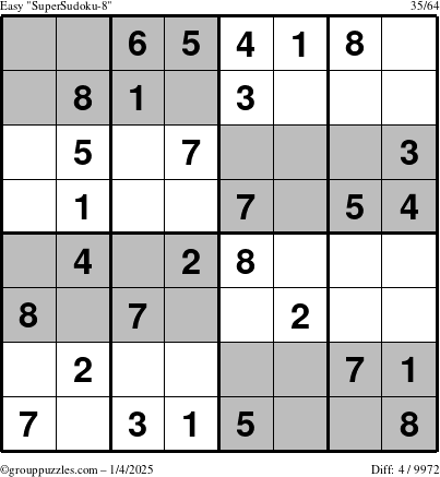 The grouppuzzles.com Easy SuperSudoku-8 puzzle for Saturday January 4, 2025