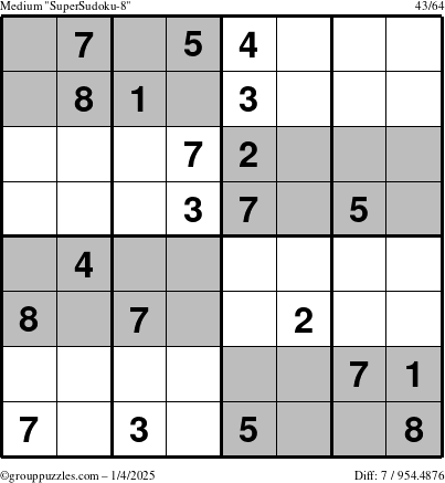 The grouppuzzles.com Medium SuperSudoku-8 puzzle for Saturday January 4, 2025