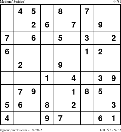 The grouppuzzles.com Medium Sudoku puzzle for Saturday January 4, 2025