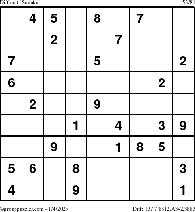 The grouppuzzles.com Difficult Sudoku puzzle for Saturday January 4, 2025