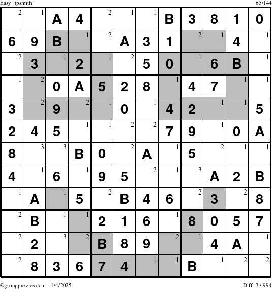 The grouppuzzles.com Easy tpsmith puzzle for Saturday January 4, 2025 with the first 3 steps marked