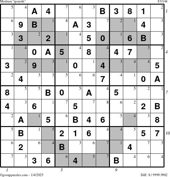 The grouppuzzles.com Medium tpsmith puzzle for Saturday January 4, 2025 with all 8 steps marked