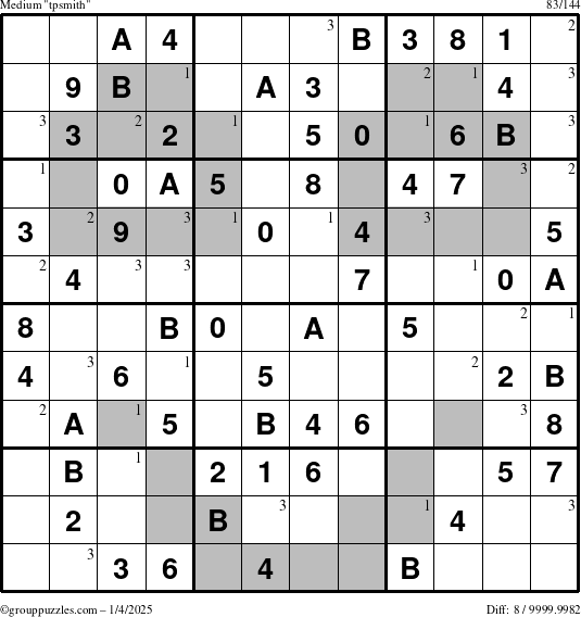 The grouppuzzles.com Medium tpsmith puzzle for Saturday January 4, 2025 with the first 3 steps marked