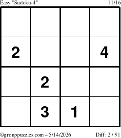 The grouppuzzles.com Easy Sudoku-4 puzzle for Thursday May 14, 2026