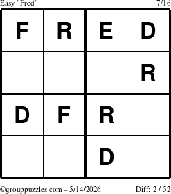 The grouppuzzles.com Easy Fred puzzle for Thursday May 14, 2026
