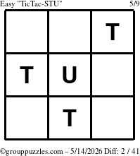 The grouppuzzles.com Easy TicTac-STU puzzle for Thursday May 14, 2026