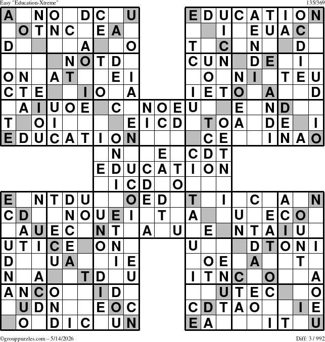 The grouppuzzles.com Easy Education-Xtreme puzzle for Thursday May 14, 2026