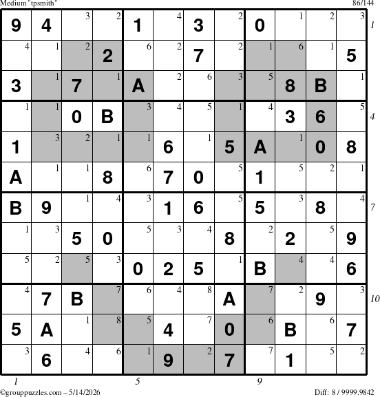 The grouppuzzles.com Medium tpsmith puzzle for Thursday May 14, 2026, suitable for printing, with all 8 steps marked