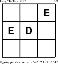 The grouppuzzles.com Easy TicTac-DEF puzzle for Tuesday December 9, 2025