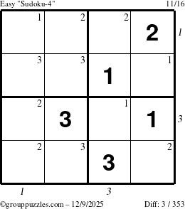 The grouppuzzles.com Easy Sudoku-4 puzzle for Tuesday December 9, 2025, suitable for printing, with all 3 steps marked