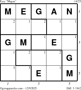 The grouppuzzles.com Easy Megan puzzle for Tuesday December 9, 2025 with all 3 steps marked