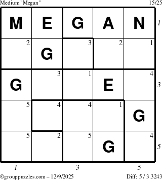 The grouppuzzles.com Medium Megan puzzle for Tuesday December 9, 2025 with all 5 steps marked