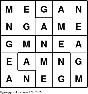 The grouppuzzles.com Answer grid for the Megan puzzle for Tuesday December 9, 2025