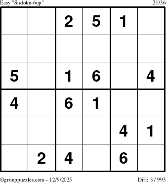 The grouppuzzles.com Easy Sudoku-6up puzzle for Tuesday December 9, 2025