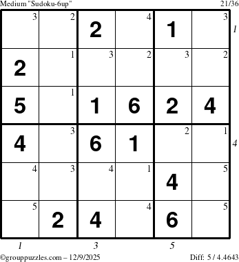 The grouppuzzles.com Medium Sudoku-6up puzzle for Tuesday December 9, 2025, suitable for printing, with all 5 steps marked