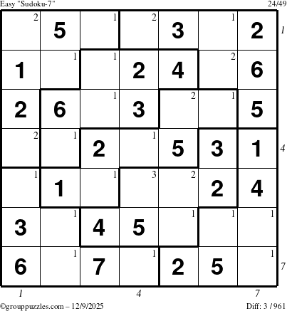 The grouppuzzles.com Easy Sudoku-7 puzzle for Tuesday December 9, 2025 with all 3 steps marked