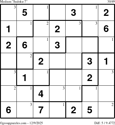 The grouppuzzles.com Medium Sudoku-7 puzzle for Tuesday December 9, 2025 with the first 3 steps marked