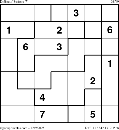 The grouppuzzles.com Difficult Sudoku-7 puzzle for Tuesday December 9, 2025