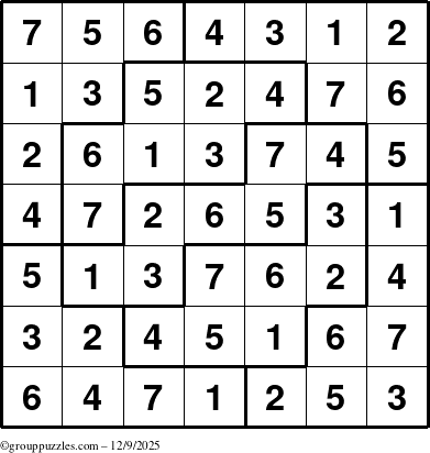 The grouppuzzles.com Answer grid for the Sudoku-7 puzzle for Tuesday December 9, 2025