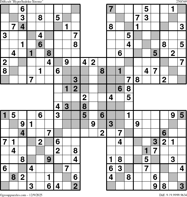 The grouppuzzles.com Difficult HyperSudoku-Xtreme puzzle for Tuesday December 9, 2025