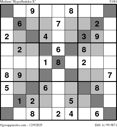 The grouppuzzles.com Medium HyperSudoku-X puzzle for Tuesday December 9, 2025