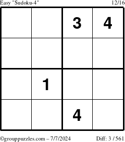 The grouppuzzles.com Easy Sudoku-4 puzzle for Sunday July 7, 2024